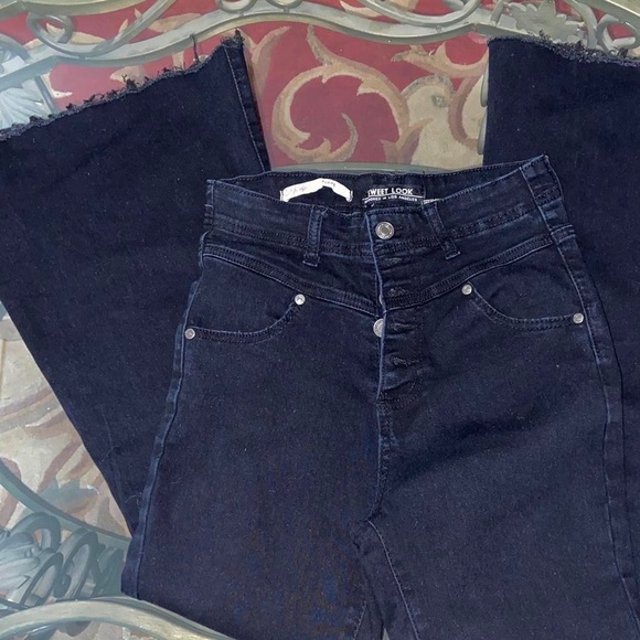 Urban Outfitters black high hem waist ultra flare bell bottom pants y2k jeans - Picture 13 of 16